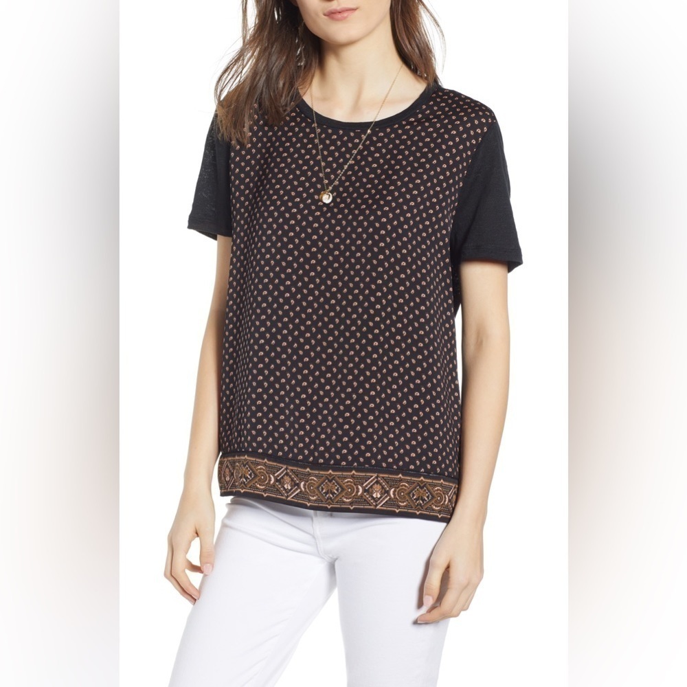 Scotch & Soda Mixed Media Linen Paisley Print Tee Sz M